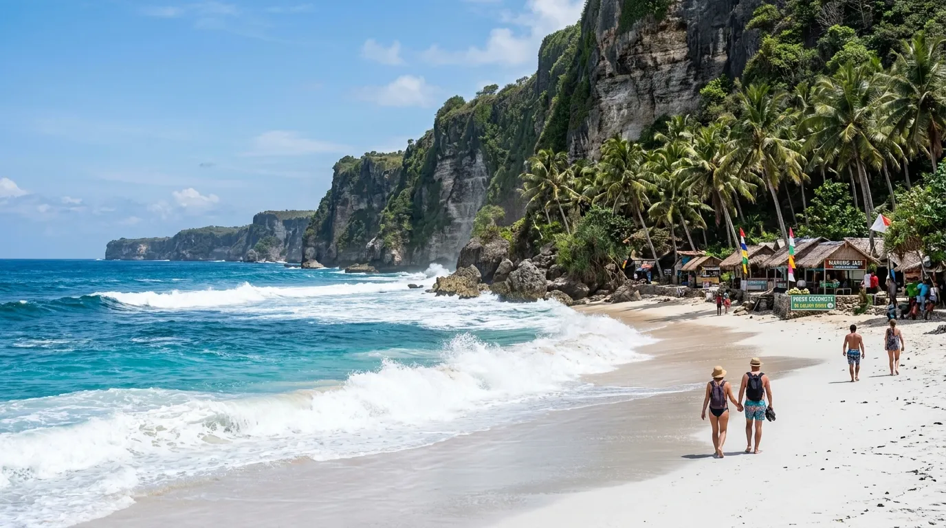 Pantai Malang selatan dengan tebing kapur dan air laut biru jernih