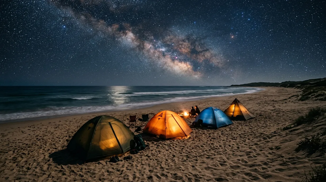 Tenda camping di tepi Pantai Sendiki Malang, tempat camping favorit wisatawan di pantai selatan